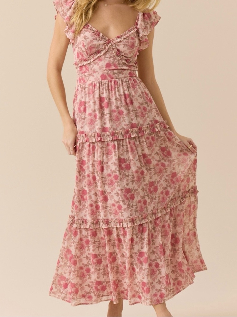 NEW Altar’d State Dark Pink Floral Maxi Dress Size Medium NWT